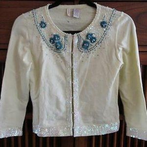 Anthropologie 2004 Encrusted Tab Collar Cardigan